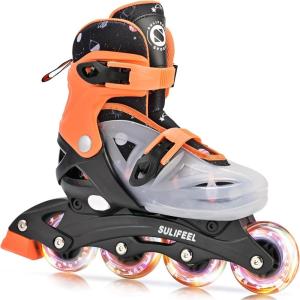 imageSULIFEEL Inline Skates for Girls Kids Ages 310 with Light Up Wheels Adjustable 4 Sizes for Kids Toddler Youth Beginner Indoor ampamp OutdoorOrange