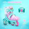 imageSULIFEEL Adjustable Roller Skates for Girls Boys KidsFun Illuminating Light Up Flash Wheels ThreePoint Type Balance Suitable for Beginners Indoor Roller SkatingGreen  Pink