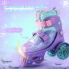 imageSULIFEEL Adjustable Roller Skates for Girls Boys KidsFun Illuminating Light Up Flash Wheels ThreePoint Type Balance Suitable for Beginners Indoor Roller SkatingSnowflake Blue
