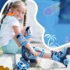 imageSULIFEEL Adjustable Roller Skates for Girls Boys KidsFun Illuminating Light Up Flash Wheels ThreePoint Type Balance Suitable for Beginners Indoor Roller SkatingDinosaur Blue