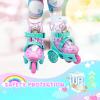 imageSULIFEEL Adjustable Roller Skates for Girls Boys KidsFun Illuminating Light Up Flash Wheels ThreePoint Type Balance Suitable for Beginners Indoor Roller SkatingGreen  Pink