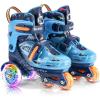 imageSULIFEEL Adjustable Roller Skates for Girls Boys KidsFun Illuminating Light Up Flash Wheels ThreePoint Type Balance Suitable for Beginners Indoor Roller SkatingDinosaur Blue