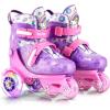 imageSULIFEEL Adjustable Roller Skates for Girls Boys KidsFun Illuminating Light Up Flash Wheels ThreePoint Type Balance Suitable for Beginners Indoor Roller SkatingPurple  Pink