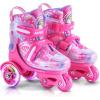 imageSULIFEEL Adjustable Roller Skates for Girls Boys KidsFun Illuminating Light Up Flash Wheels ThreePoint Type Balance Suitable for Beginners Indoor Roller SkatingUnicorn Pink