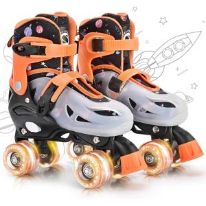 imageSULIFEEL Roller Skates for Girls Boys Kids Ages 310 with Light Up Wheels Adjustable 4 Sizes for Kids Toddler Beginner RollerskatesSpace Orange