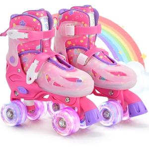 imageSULIFEEL Roller Skates for Girls Boys Kids Ages 310 with Light Up Wheels Adjustable 4 Sizes for Kids Toddler Beginner RollerskatesUnicorn Rose