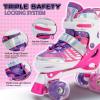 imageSULIFEEL Letter Adjustable 4 Size Kids Roller Skates for Girls and Boys Beginner Skates All 8 Light up Wheels Sports for Indoor OutdoorRose Red