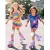 imageSULIFEEL Rainbow TieDye Adjustable Roller Skates for Girls Kids Ages 35 58 612 Pink Purple Light Up Skate with Fluffy Pom Poms Triple Protection for Indoor Outdoor SkatingStellar Purple
