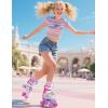 imageSULIFEEL Rainbow TieDye Adjustable Roller Skates for Girls Kids Ages 35 58 612 Pink Purple Light Up Skate with Fluffy Pom Poms Triple Protection for Indoor Outdoor SkatingRose Red