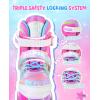 imageSULIFEEL Rainbow TieDye Adjustable Roller Skates for Girls Kids Ages 35 58 612 Pink Purple Light Up Skate with Fluffy Pom Poms Triple Protection for Indoor Outdoor SkatingRose Red
