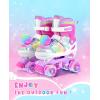 imageSULIFEEL Rainbow TieDye Adjustable Roller Skates for Girls Kids Ages 35 58 612 Pink Purple Light Up Skate with Fluffy Pom Poms Triple Protection for Indoor Outdoor SkatingRose Red