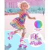 imageSULIFEEL Rainbow TieDye Adjustable Roller Skates for Girls Kids Ages 35 58 612 Pink Purple Light Up Skate with Fluffy Pom Poms Triple Protection for Indoor Outdoor SkatingRose Red
