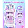 imageSULIFEEL Rainbow TieDye Adjustable Roller Skates for Girls Kids Ages 35 58 612 Pink Purple Light Up Skate with Fluffy Pom Poms Triple Protection for Indoor Outdoor SkatingStellar Purple