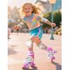 imageSULIFEEL Rainbow TieDye Adjustable Roller Skates for Girls Kids Ages 35 58 612 Pink Purple Light Up Skate with Fluffy Pom Poms Triple Protection for Indoor Outdoor SkatingRose Red