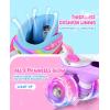 imageSULIFEEL Rainbow TieDye Adjustable Roller Skates for Girls Kids Ages 35 58 612 Pink Purple Light Up Skate with Fluffy Pom Poms Triple Protection for Indoor Outdoor SkatingRose Red
