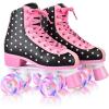 imageSULIFEEL Roller Skates for Girls and Women with Light up Wheels and Polka Dot Pattern Kids and Adult Roller Sktes for Outdoor and Indoor UseBlack