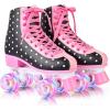 imageSULIFEEL Roller Skates for Girls and Women with Light up Wheels and Polka Dot Pattern Kids and Adult Roller Sktes for Outdoor and Indoor UseBlack