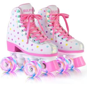 imageSULIFEEL Roller Skates for Girls and Women with Light up Wheels and Polka Dot Pattern Kids and Adult Roller Sktes for Outdoor and Indoor UseColorful