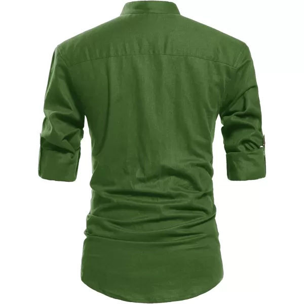 NITAGUT Men Henley Neck Long Sleeve Daily Look Linen Shirts