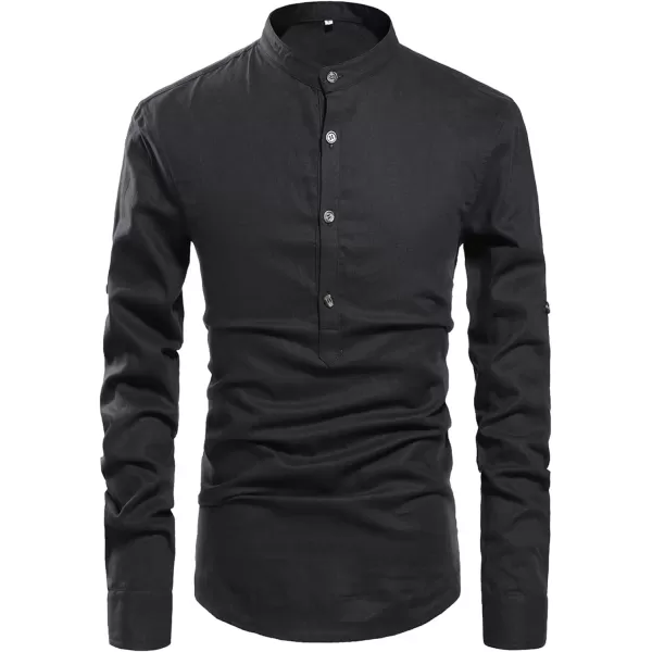 NITAGUT Men Henley Neck Long Sleeve Daily Look Linen Shirts