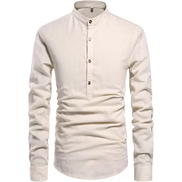 NITAGUT Men Henley Neck Long Sleeve Daily Look Linen Shirts