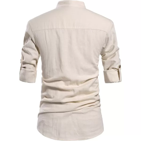 NITAGUT Men Henley Neck Long Sleeve Daily Look Linen Shirts