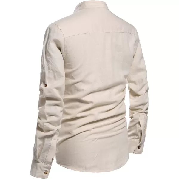 NITAGUT Men Henley Neck Long Sleeve Daily Look Linen Shirts
