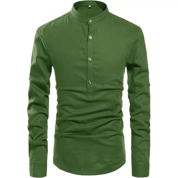 NITAGUT Men Henley Neck Long Sleeve Daily Look Linen Shirts