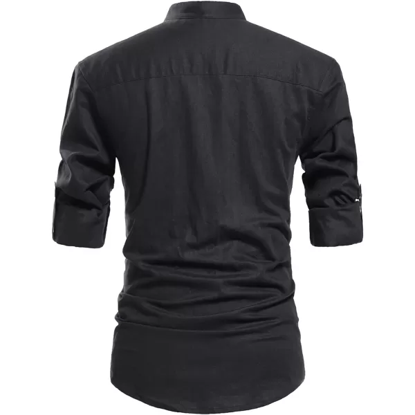 NITAGUT Men Henley Neck Long Sleeve Daily Look Linen Shirts