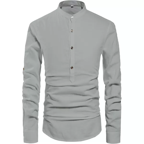 NITAGUT Men Henley Neck Long Sleeve Daily Look Linen Shirts