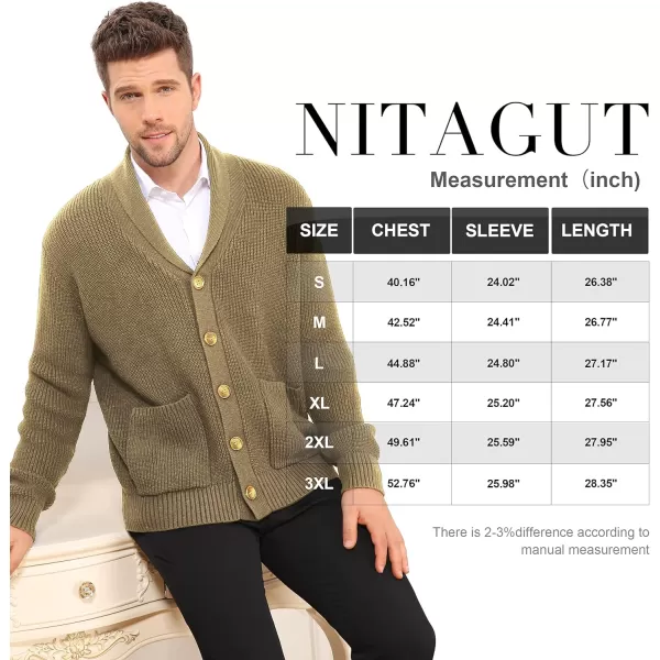 NITAGUT Mens Cardigan Sweater Casual Soft Shawl Collar Cardigan Stylish Cable Knit Button up Cardigan Sweater with Pockets