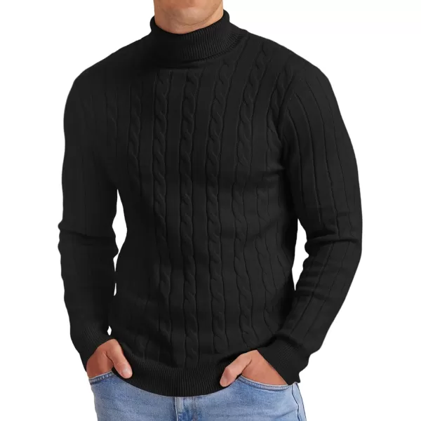 NITAGUT Men's Casual Turtleneck Sweaters Warm Twisted Pattern Knitted Slim Fit Pullover Sweater