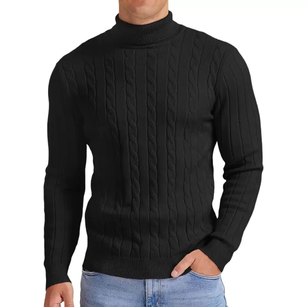 NITAGUT Men's Casual Turtleneck Sweaters Warm Twisted Pattern Knitted Slim Fit Pullover Sweater