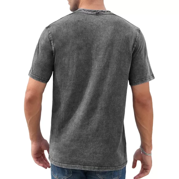 NITAGUT Mens Distressed Henley Shirts Retro Short Sleeve Cotton Tee Shirts Casual Button Down Washed T-Shirts