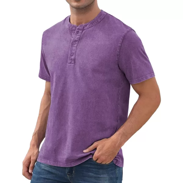 NITAGUT Mens Distressed Henley Shirts Retro Short Sleeve Cotton Tee Shirts Casual Button Down Washed T-Shirts