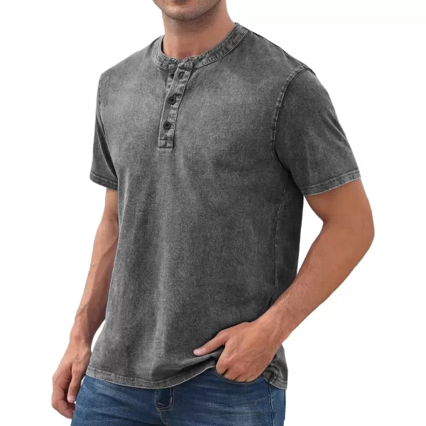 NITAGUT Mens Distressed Henley Shirts Retro Short Sleeve Cotton Tee Shirts Casual Button Down Washed T-Shirts