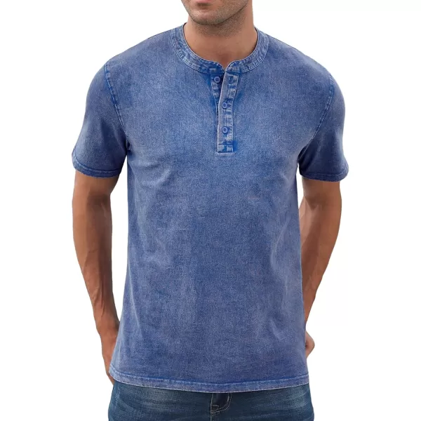 NITAGUT Mens Distressed Henley Shirts Retro Short Sleeve Cotton Tee Shirts Casual Button Down Washed T-Shirts