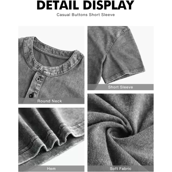 NITAGUT Mens Distressed Henley Shirts Retro Short Sleeve Cotton Tee Shirts Casual Button Down Washed T-Shirts