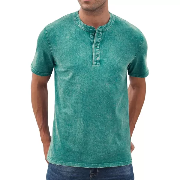 NITAGUT Mens Distressed Henley Shirts Retro Short Sleeve Cotton Tee Shirts Casual Button Down Washed T-Shirts