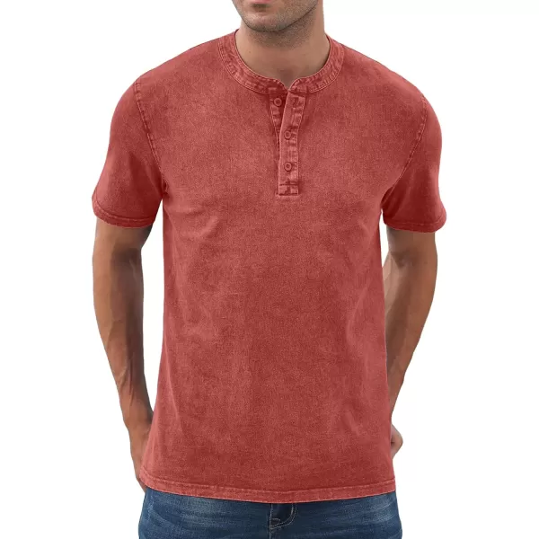 NITAGUT Mens Distressed Henley Shirts Retro Short Sleeve Cotton Tee Shirts Casual Button Down Washed T-Shirts