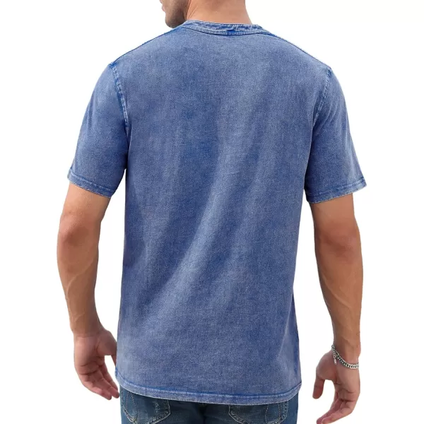 NITAGUT Mens Distressed Henley Shirts Retro Short Sleeve Cotton Tee Shirts Casual Button Down Washed T-Shirts