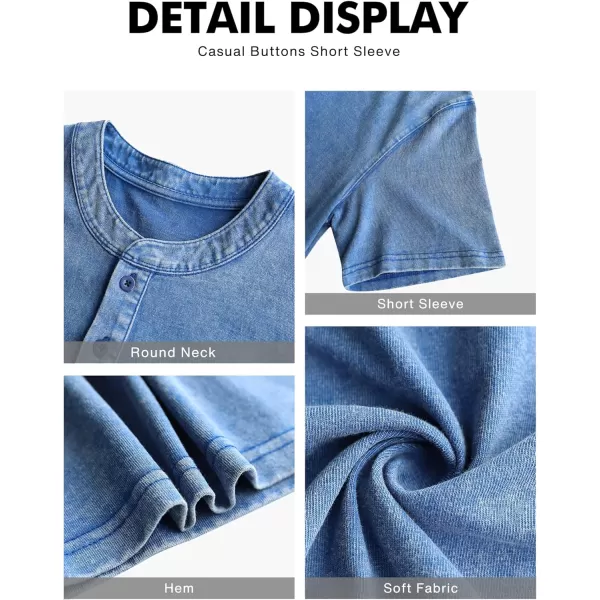 NITAGUT Mens Distressed Henley Shirts Retro Short Sleeve Cotton Tee Shirts Casual Button Down Washed T-Shirts