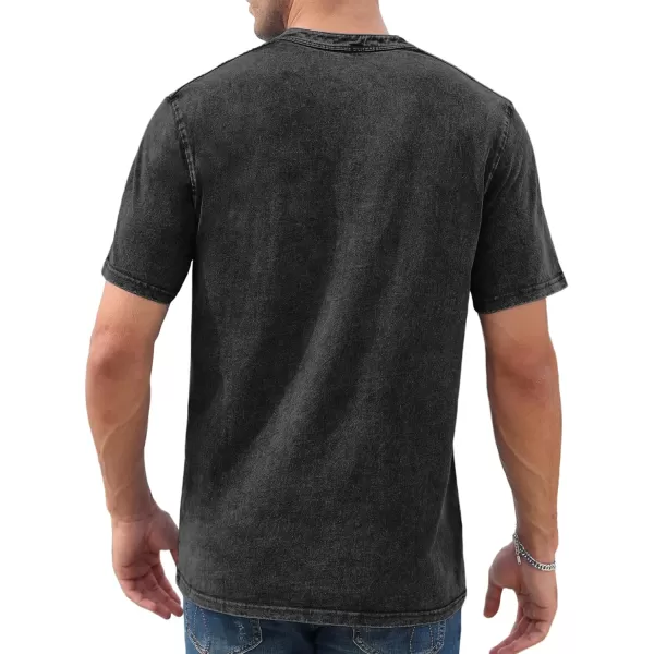 NITAGUT Mens Distressed Henley Shirts Retro Short Sleeve Cotton Tee Shirts Casual Button Down Washed T-Shirts