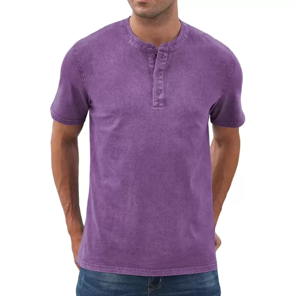 NITAGUT Mens Distressed Henley Shirts Retro Short Sleeve Cotton Tee Shirts Casual Button Down Washed T-Shirts
