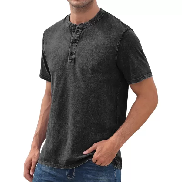 NITAGUT Mens Distressed Henley Shirts Retro Short Sleeve Cotton Tee Shirts Casual Button Down Washed T-Shirts