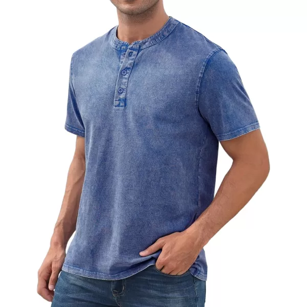 NITAGUT Mens Distressed Henley Shirts Retro Short Sleeve Cotton Tee Shirts Casual Button Down Washed T-Shirts