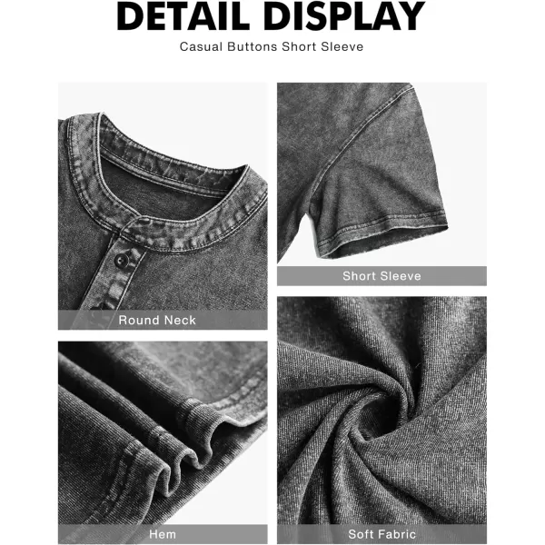NITAGUT Mens Distressed Henley Shirts Retro Short Sleeve Cotton Tee Shirts Casual Button Down Washed T-Shirts