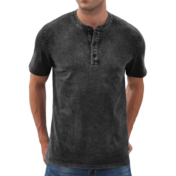 NITAGUT Mens Distressed Henley Shirts Retro Short Sleeve Cotton Tee Shirts Casual Button Down Washed T-Shirts
