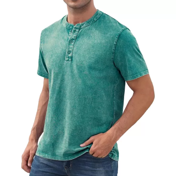 NITAGUT Mens Distressed Henley Shirts Retro Short Sleeve Cotton Tee Shirts Casual Button Down Washed T-Shirts