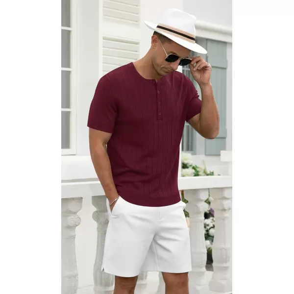 NITAGUT Mens Henley Shirts Knit Solid Casual Slim Fit Short Sleeve T-Shirt with Button